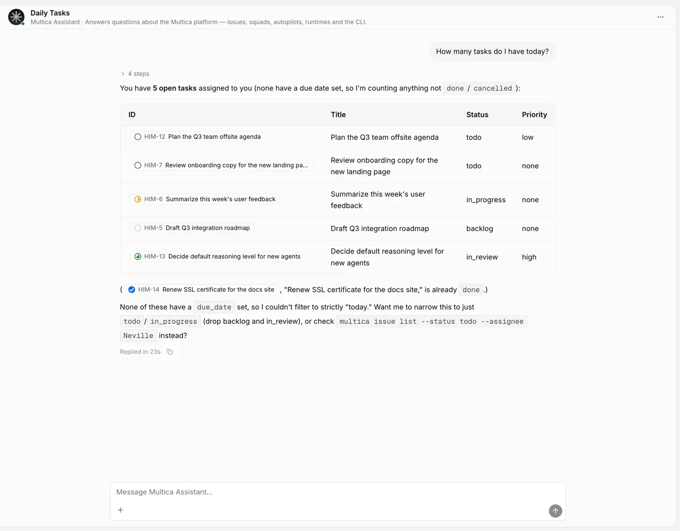 与智能体的对话：提问后得到整理成表格的回答